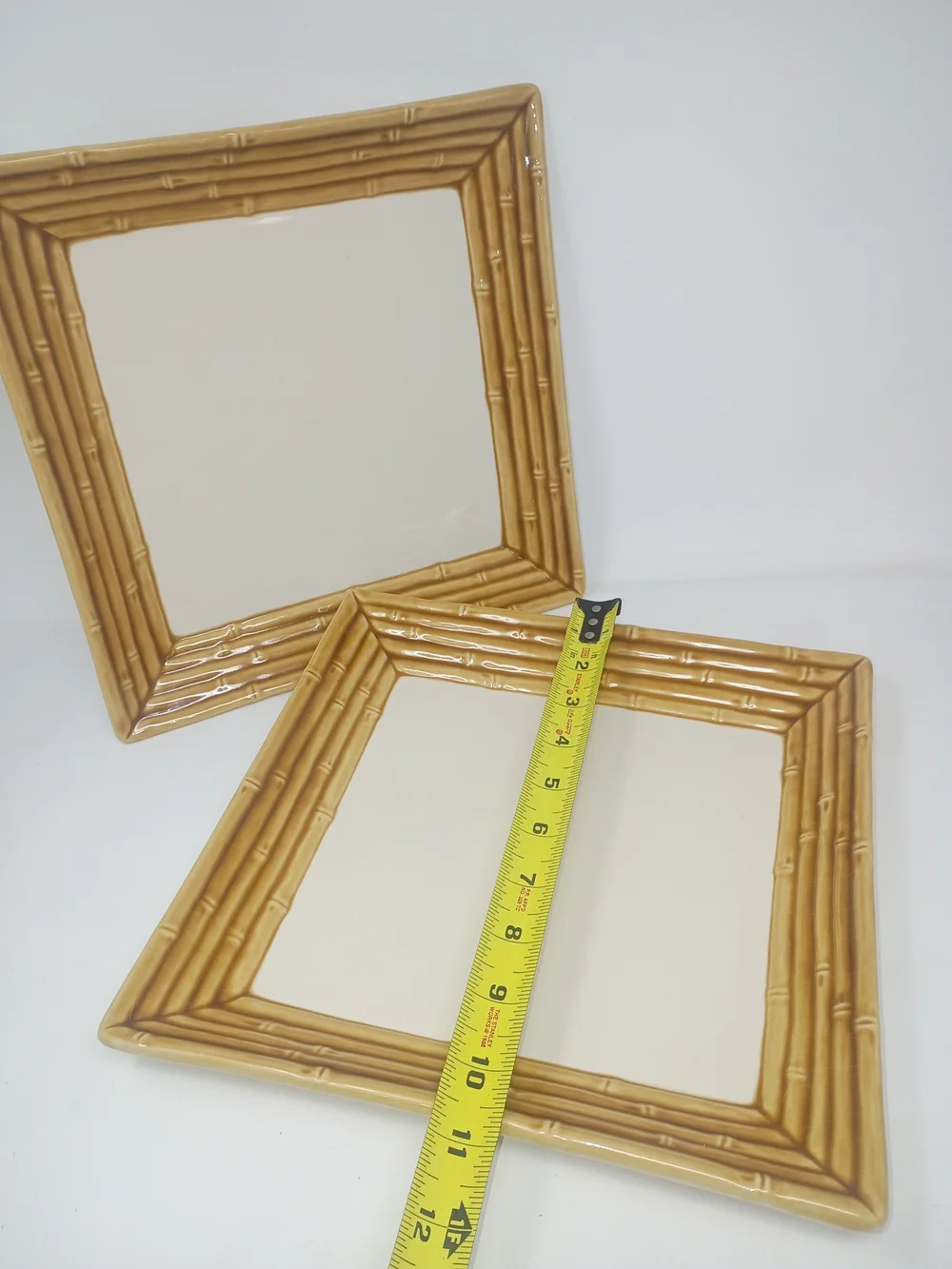 Square Ceramic Picture Frame Cream Tan Faux Bamboo Tropical Coastal Décor
